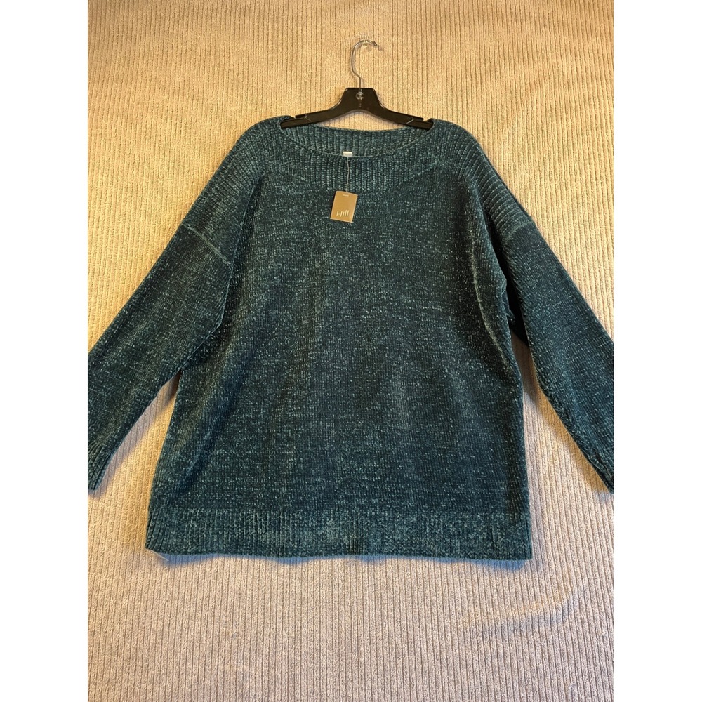 J. Jill Sweater Womens XL Pure Jill Chenille Boat Neck Teal Green Pullover NEW